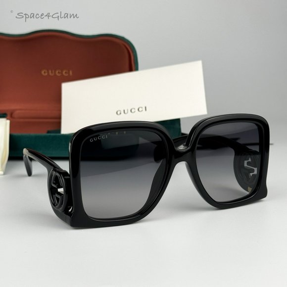 Gucci Women Sunglasses Black Grey Gradient Oversized Square GG1326S 001 NEW - Picture 1 of 10